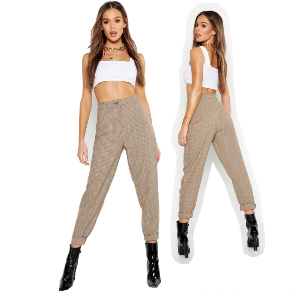 Boohoo plaid tapered pant